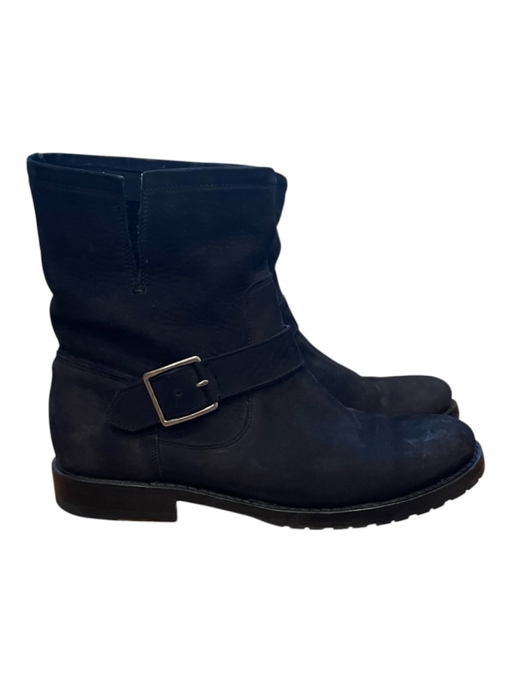 Frye Black Suede Moto Engineer Ankle Boots 8.5